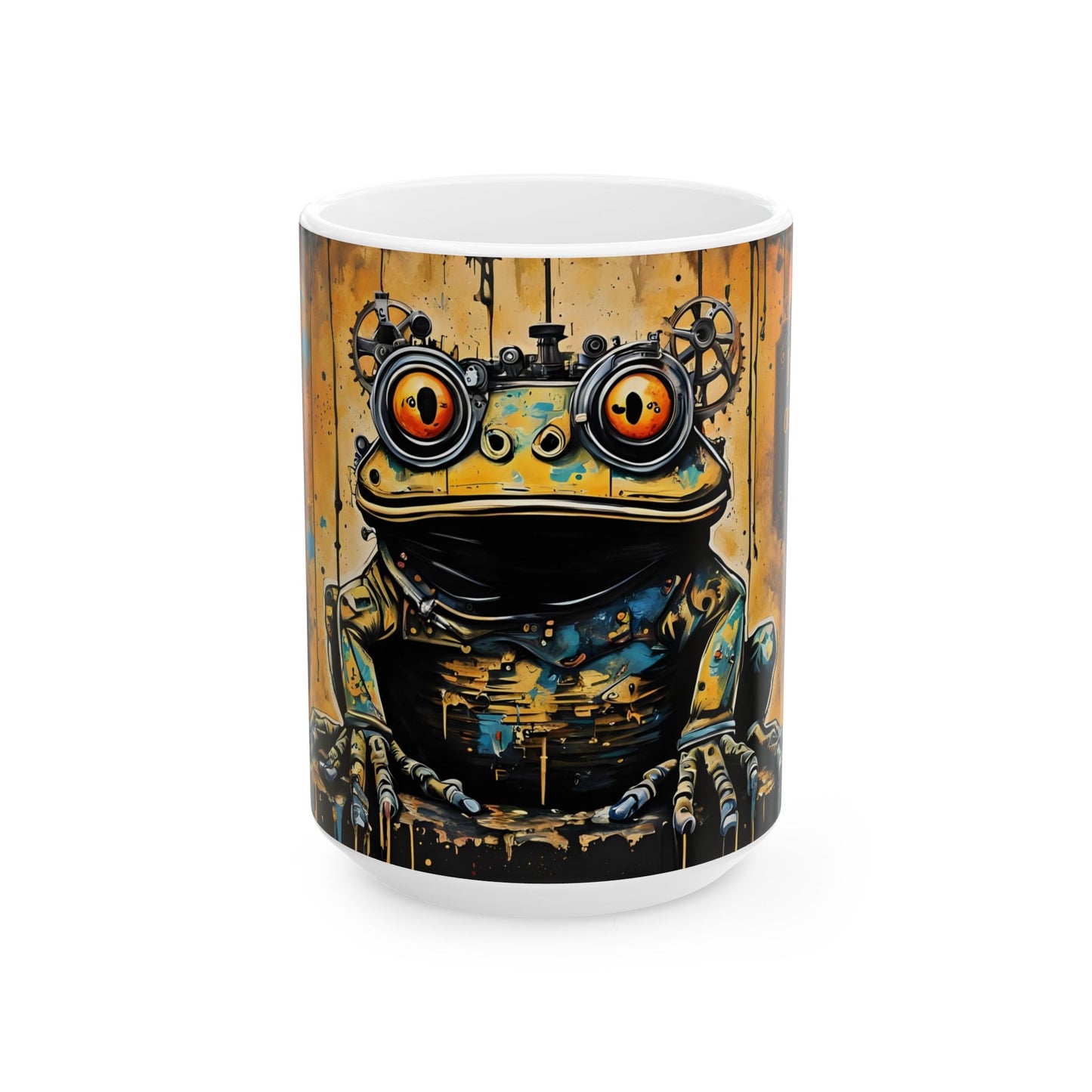 Quirky Frog Lover Mug - Toadrick Grimewell Steampunk Coffee Cup, Unique Ceramic Frog Mug, Cool Frog Gift, Fantasy Steampunk Drinkware