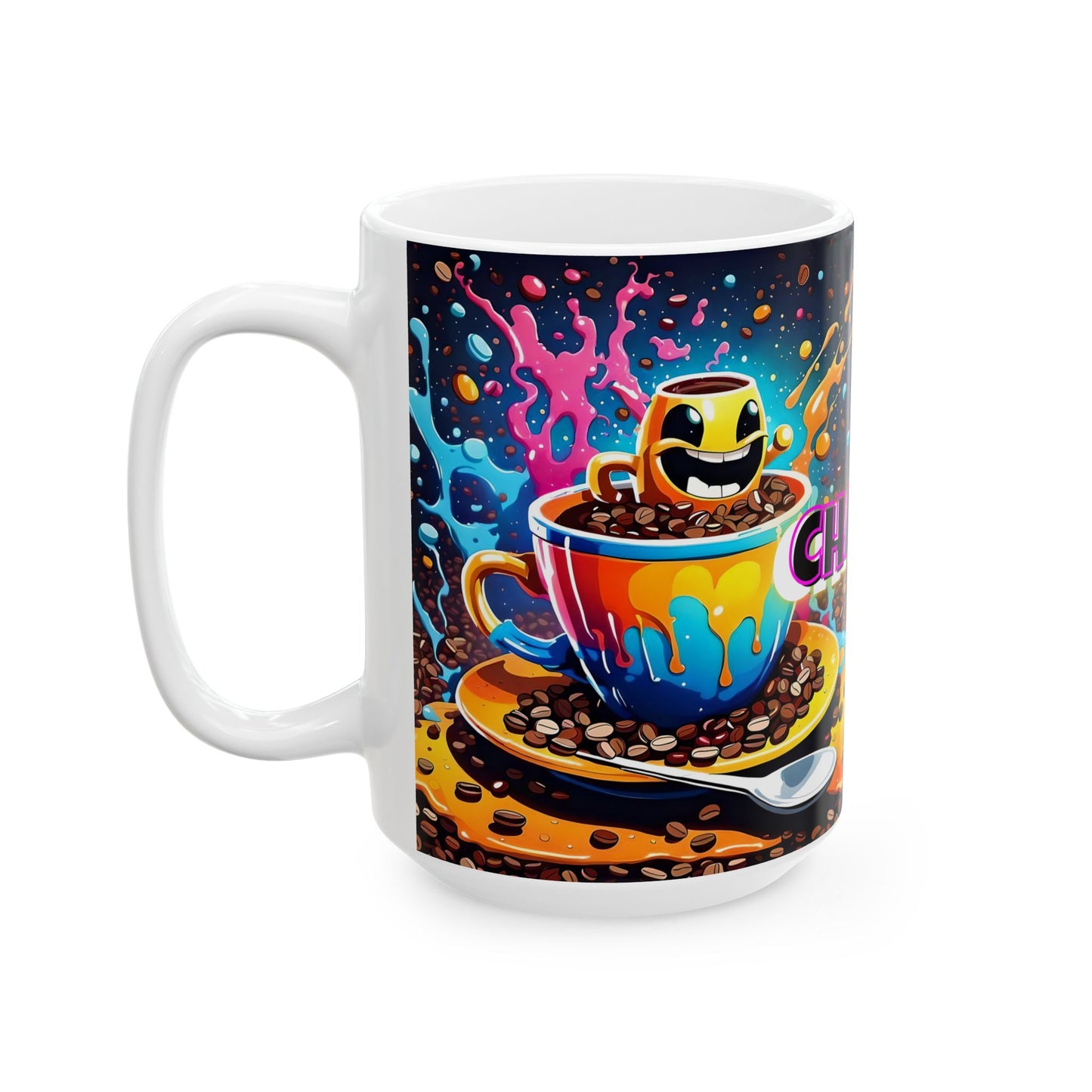 Colorful Ceramic Coffee Mug: Charge! Art Cup for Coffee Lovers