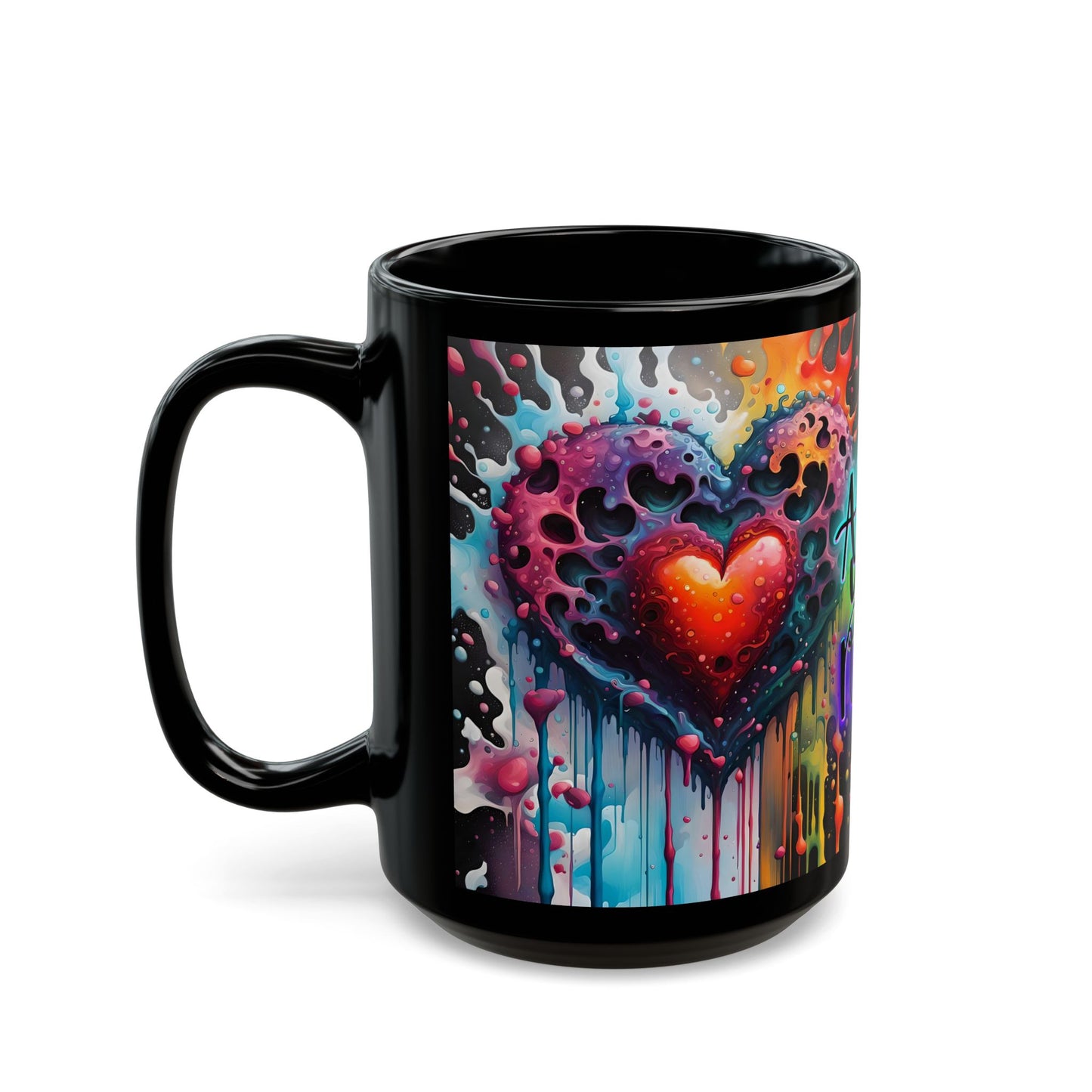 Psychedelic Heart Coffee Mug: Groovy Retro Ceramic Cup