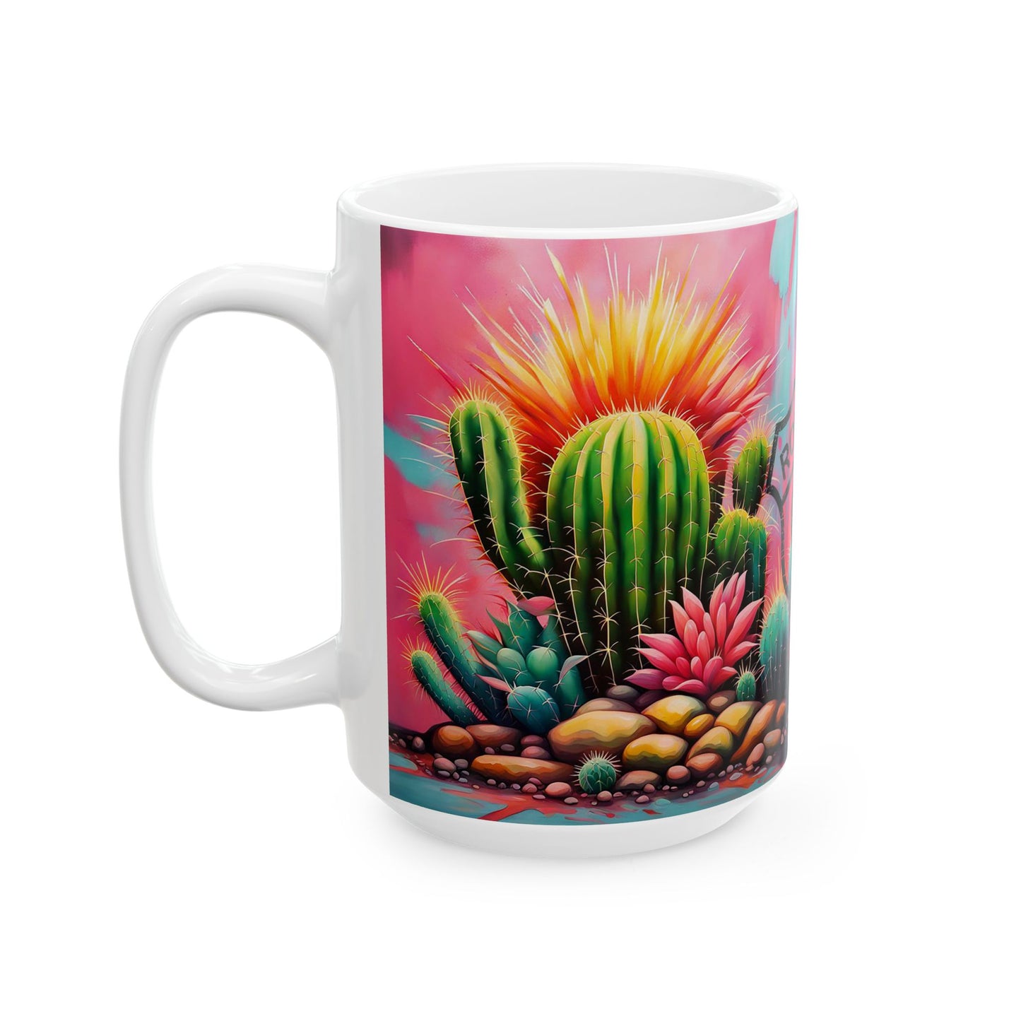 Route 66 Cactus Coffee Mug – Southwest Desert Travel Design, 11oz & 15oz Ceramic Cup