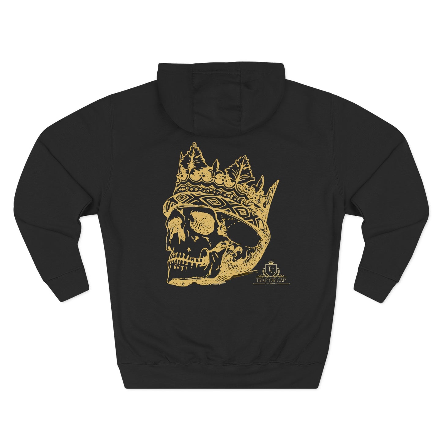 Trap or Cap Skull Crown Hoodie Bold Urban Streetwear Three-Panel Fleece Hoodie