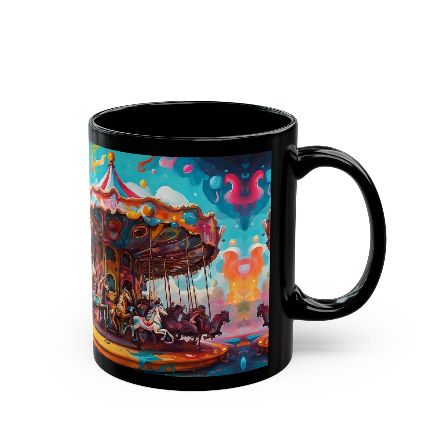 Psychedelic Circus Coffee Mug: Unique Clown Art Black Ceramic Cup