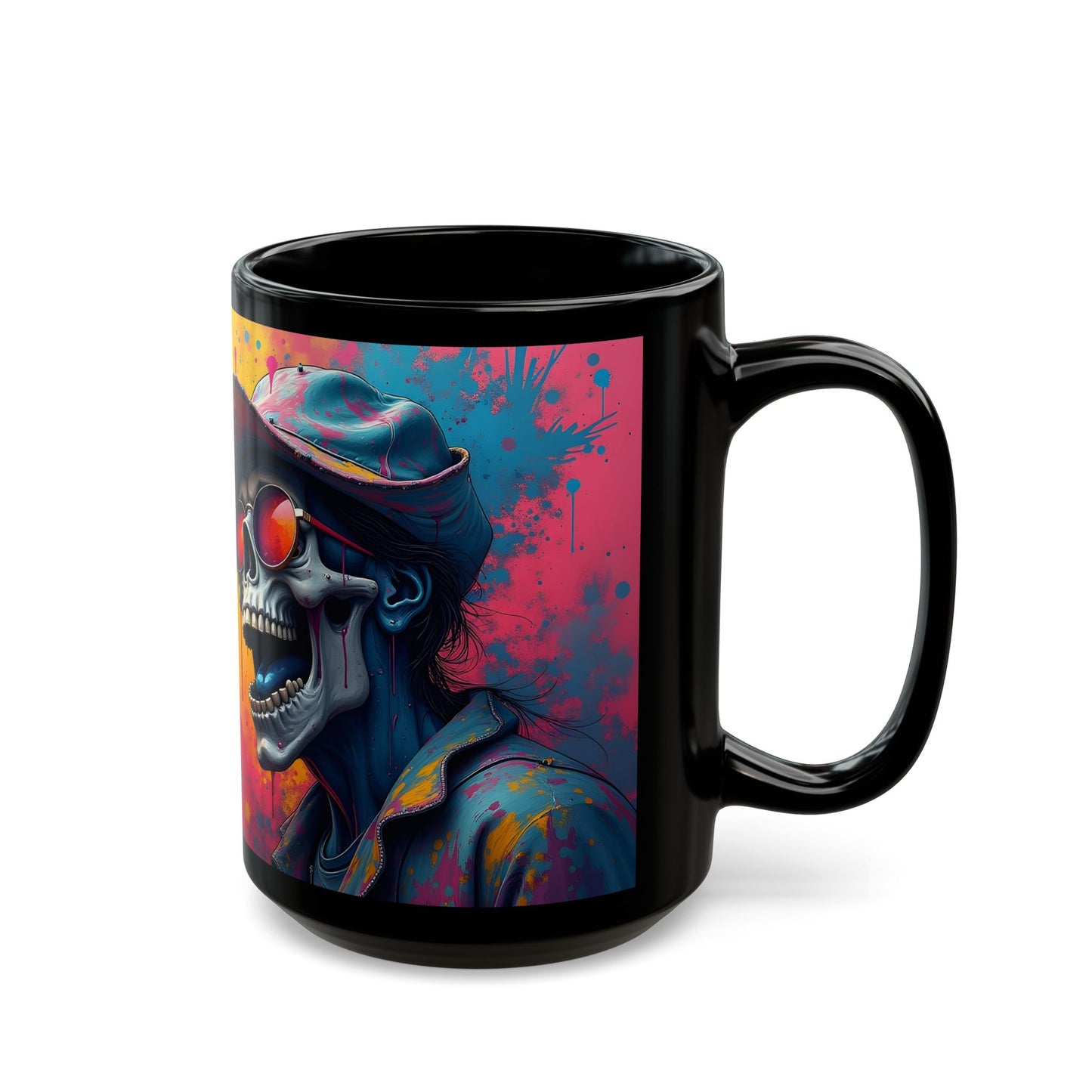 Psychedelic Skull Mug – Trippy Skeleton Art with Neon Acid Cowboy Chaos