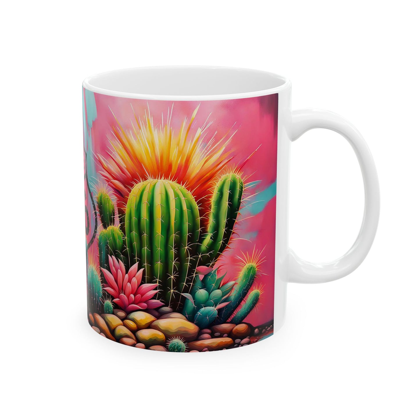 Route 66 Cactus Coffee Mug – Southwest Desert Travel Design, 11oz & 15oz Ceramic Cup