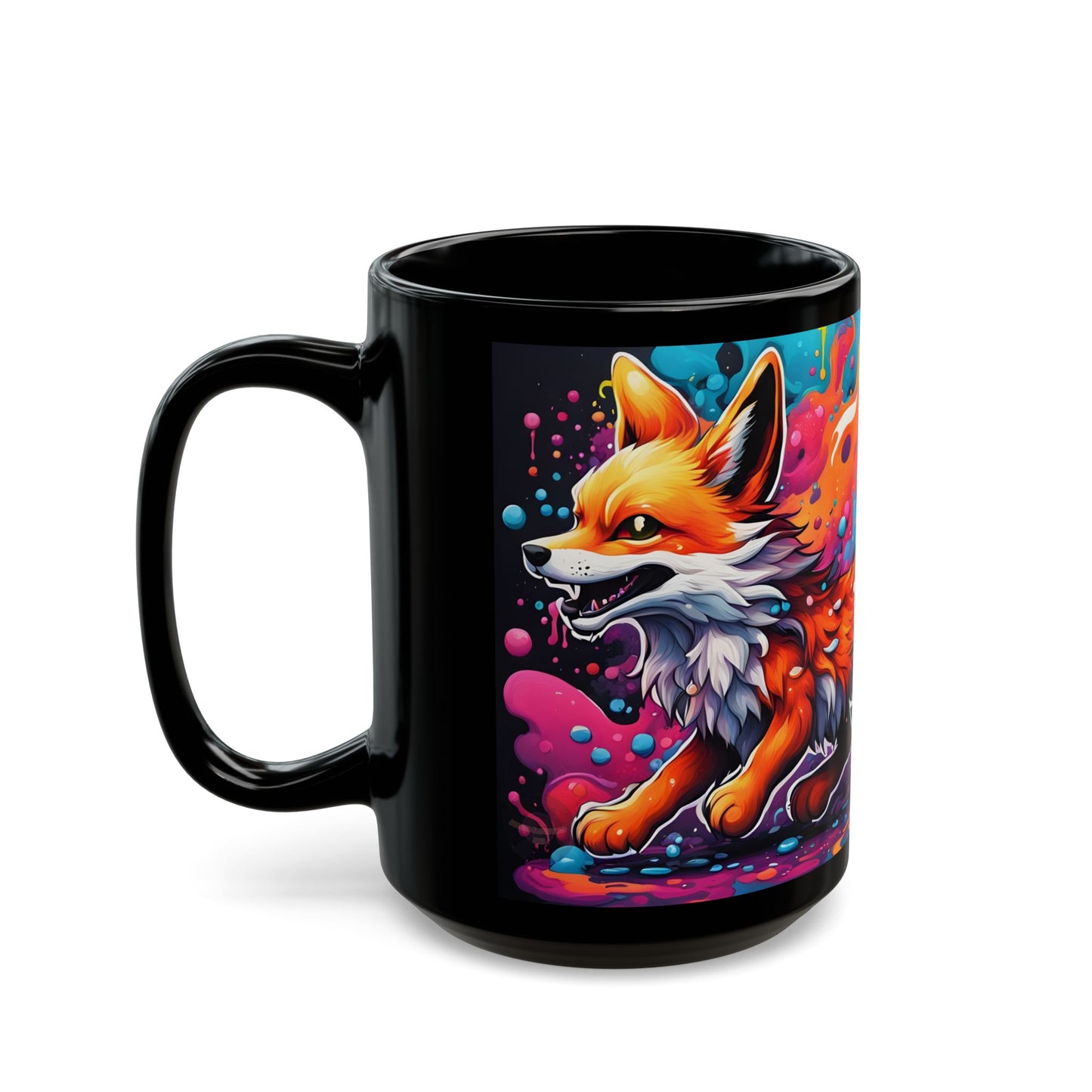 Neon Fox Coffee Mug – Psychedelic Animal Design, 11oz & 15oz Ceramic Cup