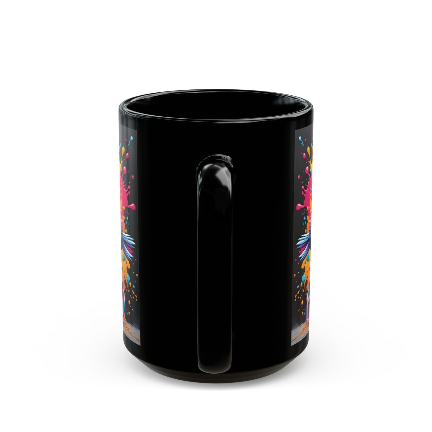 Free Bird Coffee Mug: Colorful Cycling Bird Art, Black Ceramic