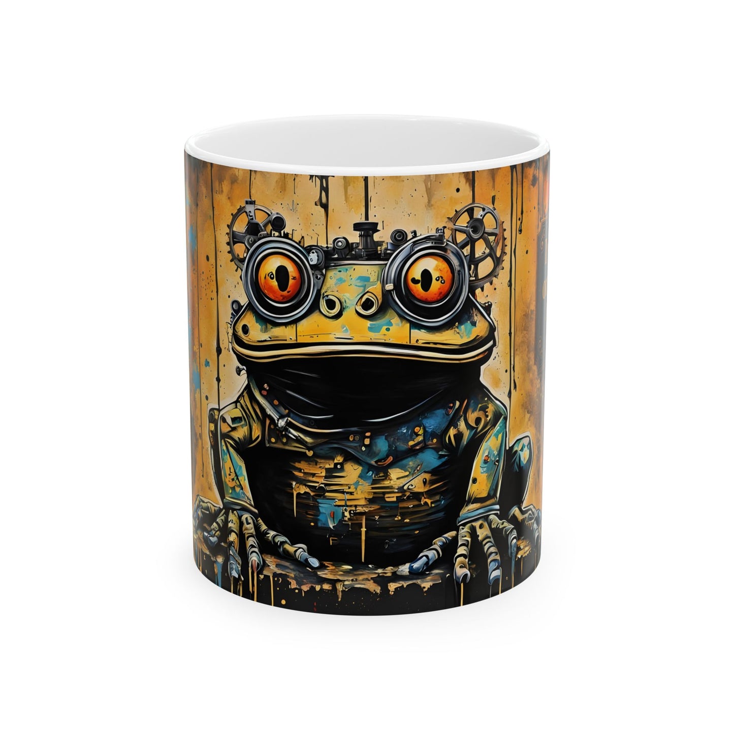 Quirky Frog Lover Mug - Toadrick Grimewell Steampunk Coffee Cup, Unique Ceramic Frog Mug, Cool Frog Gift, Fantasy Steampunk Drinkware