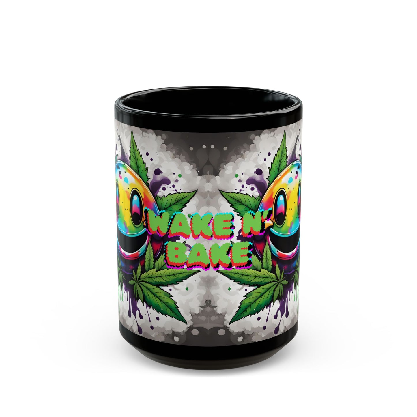 Wake N' Bake Mug | Psychedelic Smiley Design | Unique Gift | Colorful Coffee Cup | Fun Art Mug | Vibrant Cannabis Tea Cup
