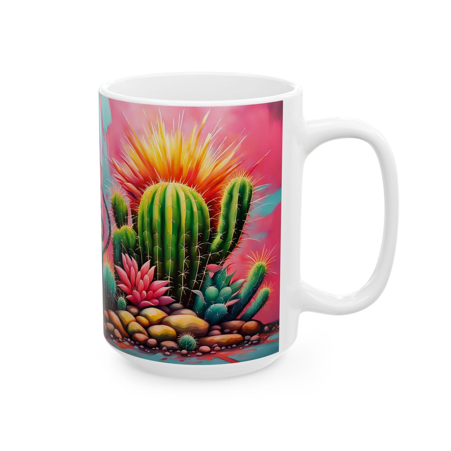 Route 66 Cactus Coffee Mug – Southwest Desert Travel Design, 11oz & 15oz Ceramic Cup
