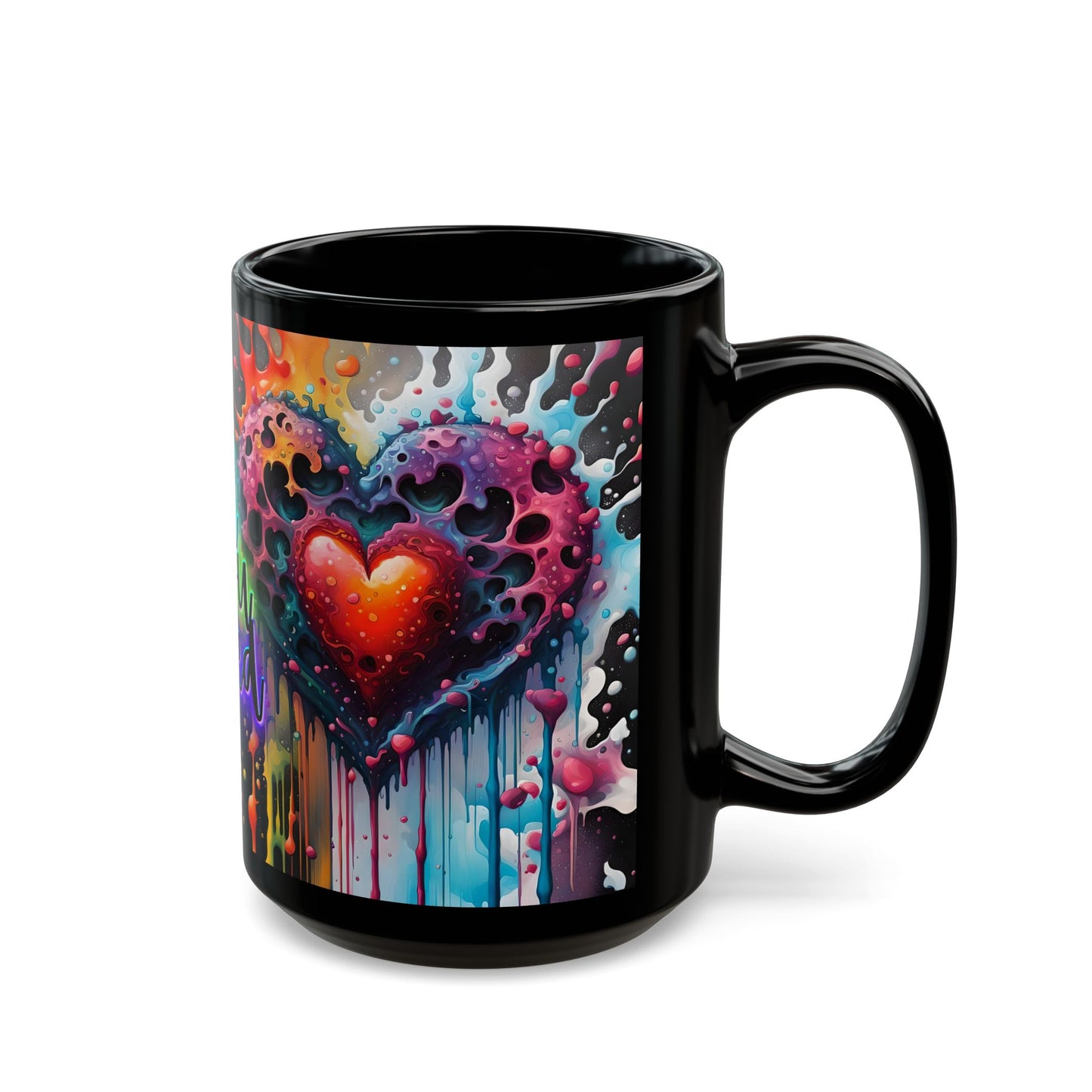 Psychedelic Heart Coffee Mug: Groovy Retro Ceramic Cup