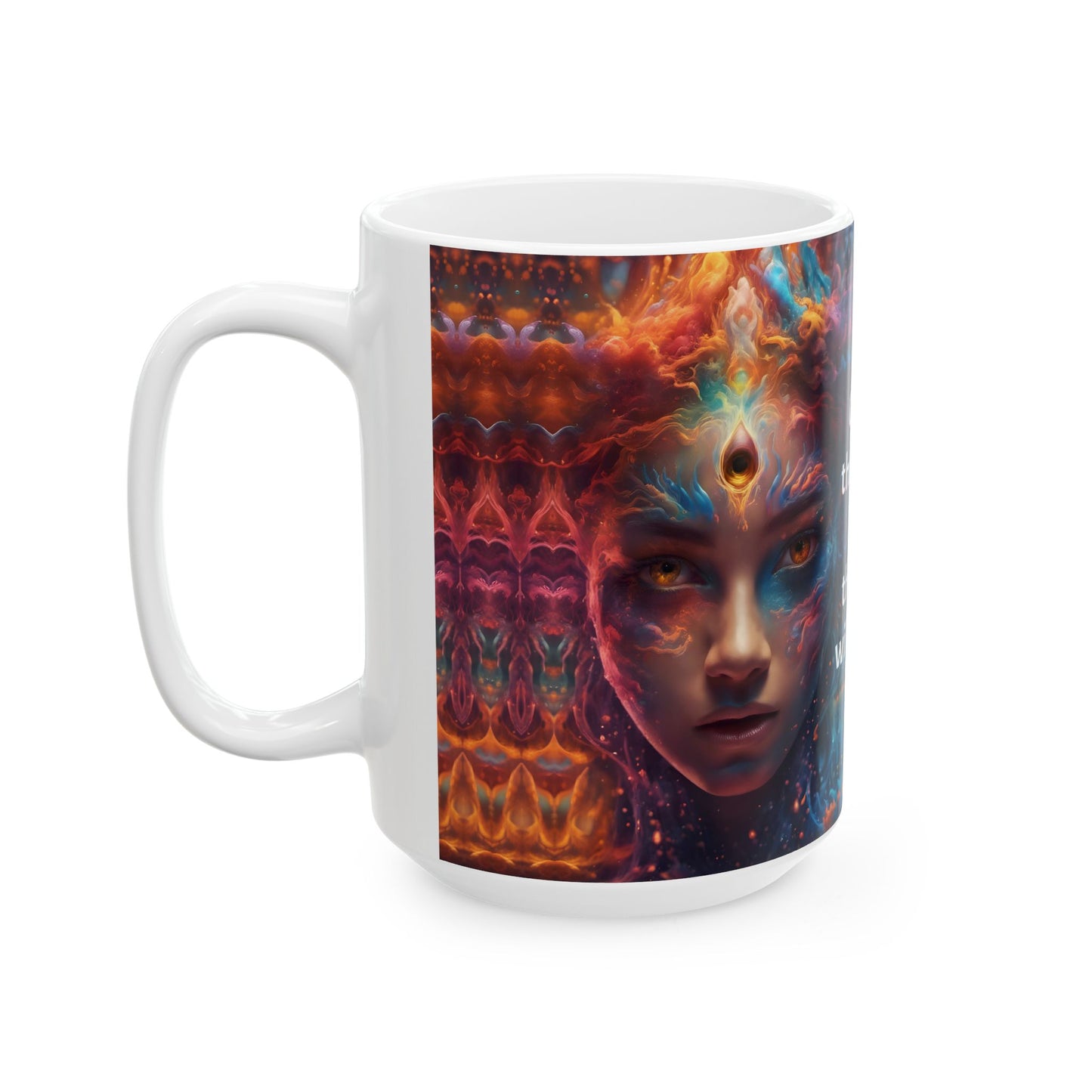 Psychedelic Art Coffee Mug: Bohemian Ceramic Cup, Quiet the Mind Design