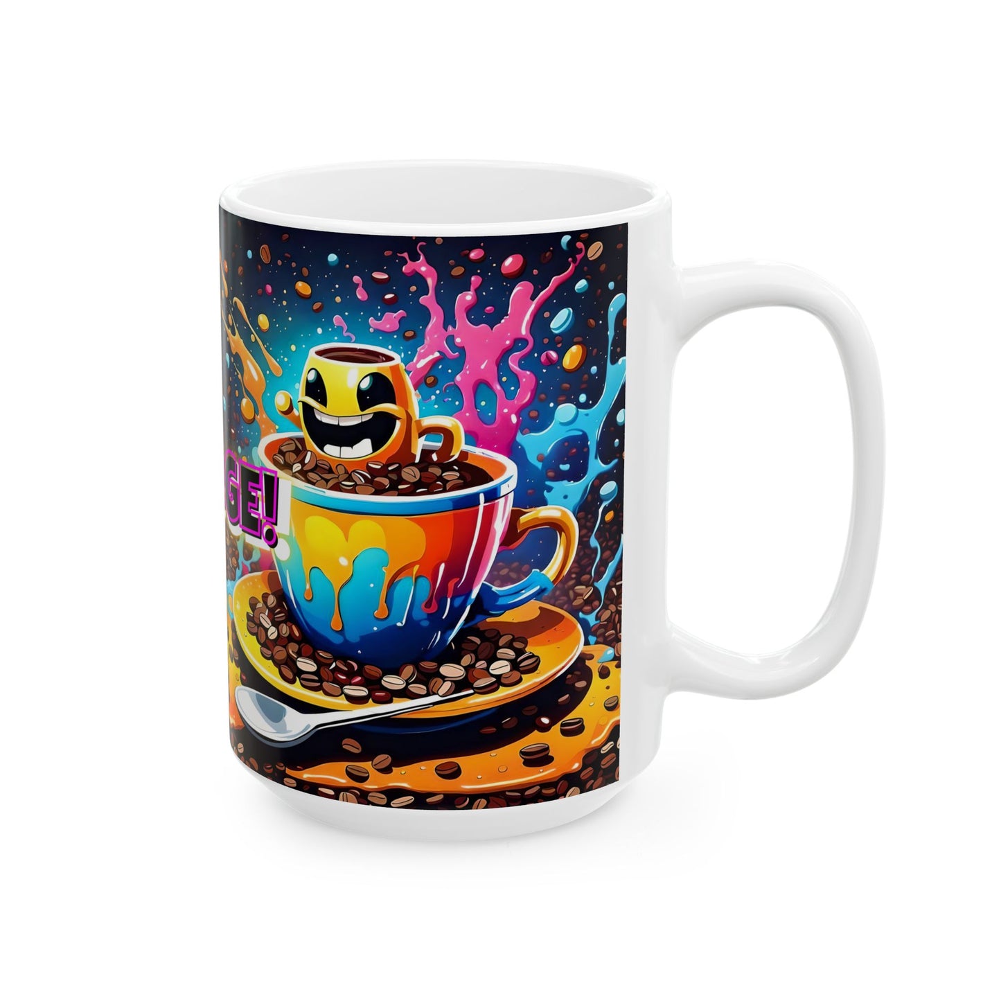 Colorful Ceramic Coffee Mug: Charge! Art Cup for Coffee Lovers