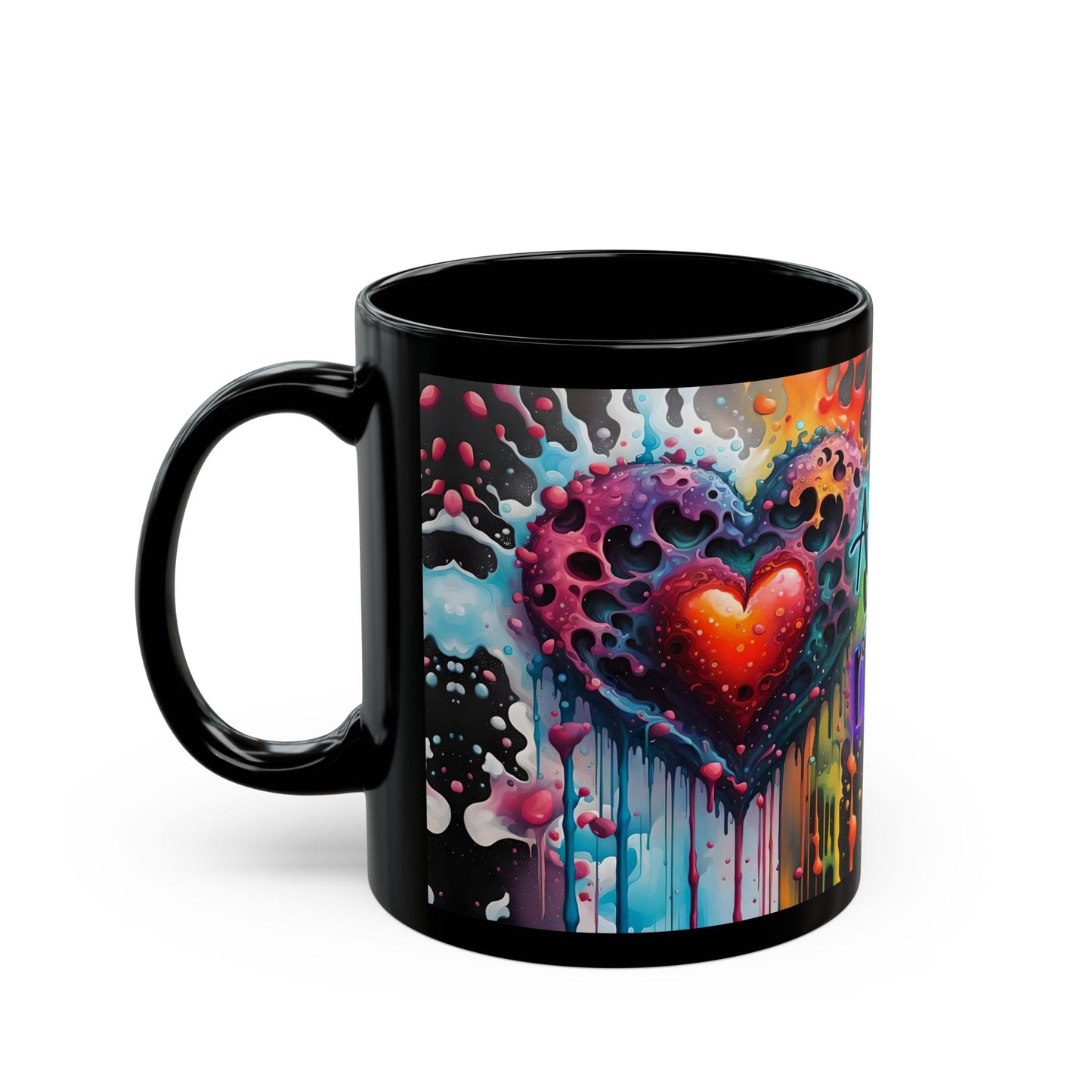 Psychedelic Heart Coffee Mug: Groovy Retro Ceramic Cup