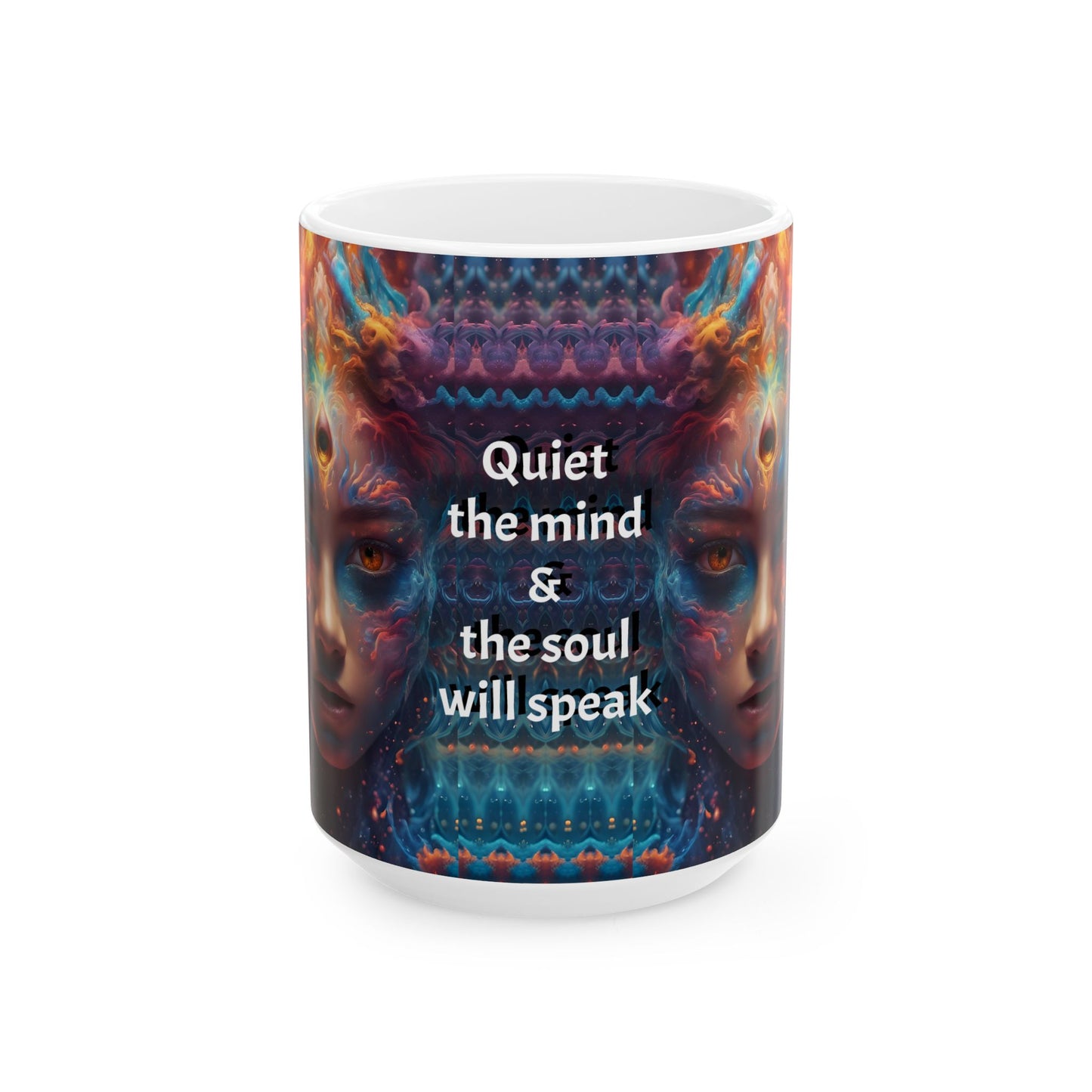 Psychedelic Art Coffee Mug: Bohemian Ceramic Cup, Quiet the Mind Design