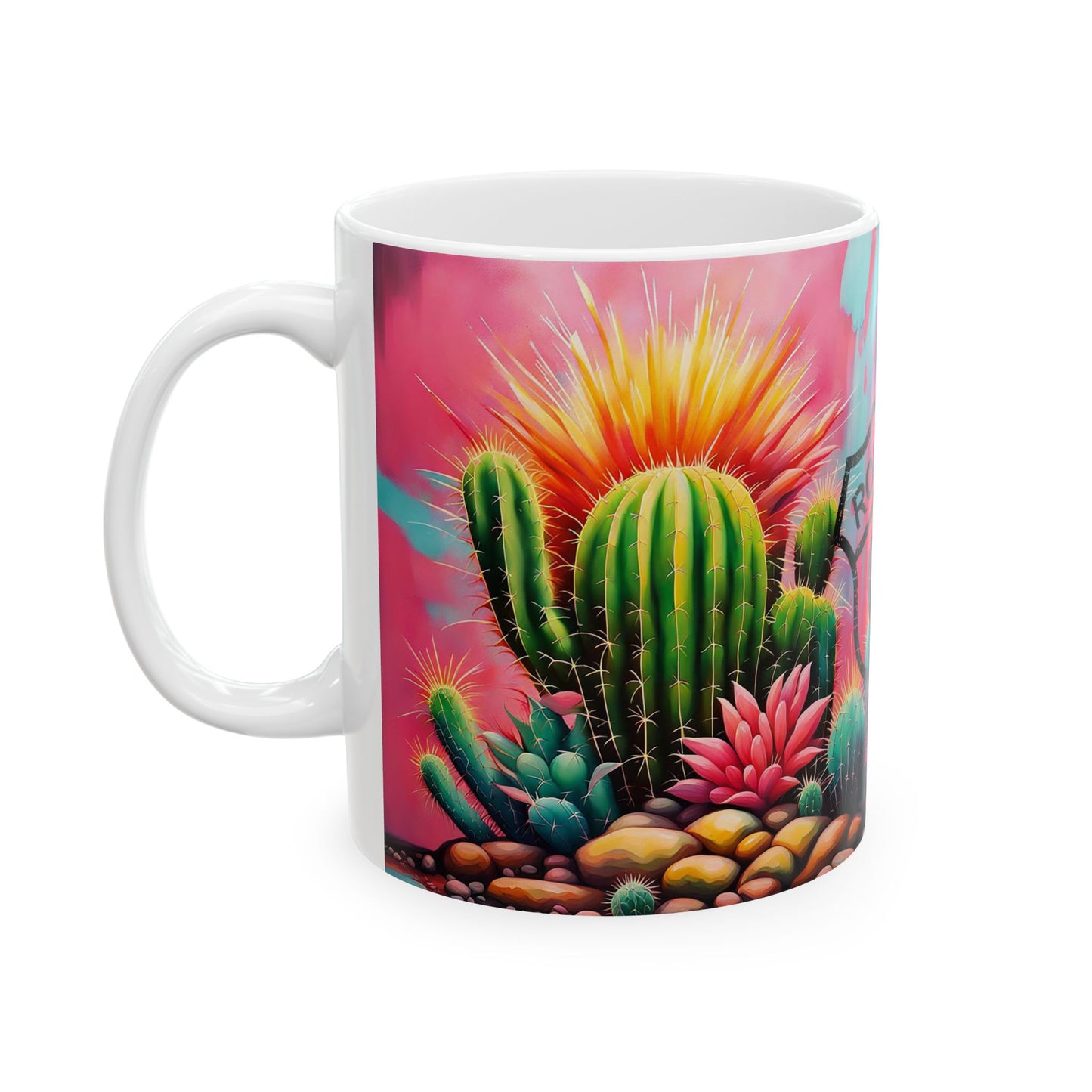 Route 66 Cactus Coffee Mug – Southwest Desert Travel Design, 11oz & 15oz Ceramic Cup