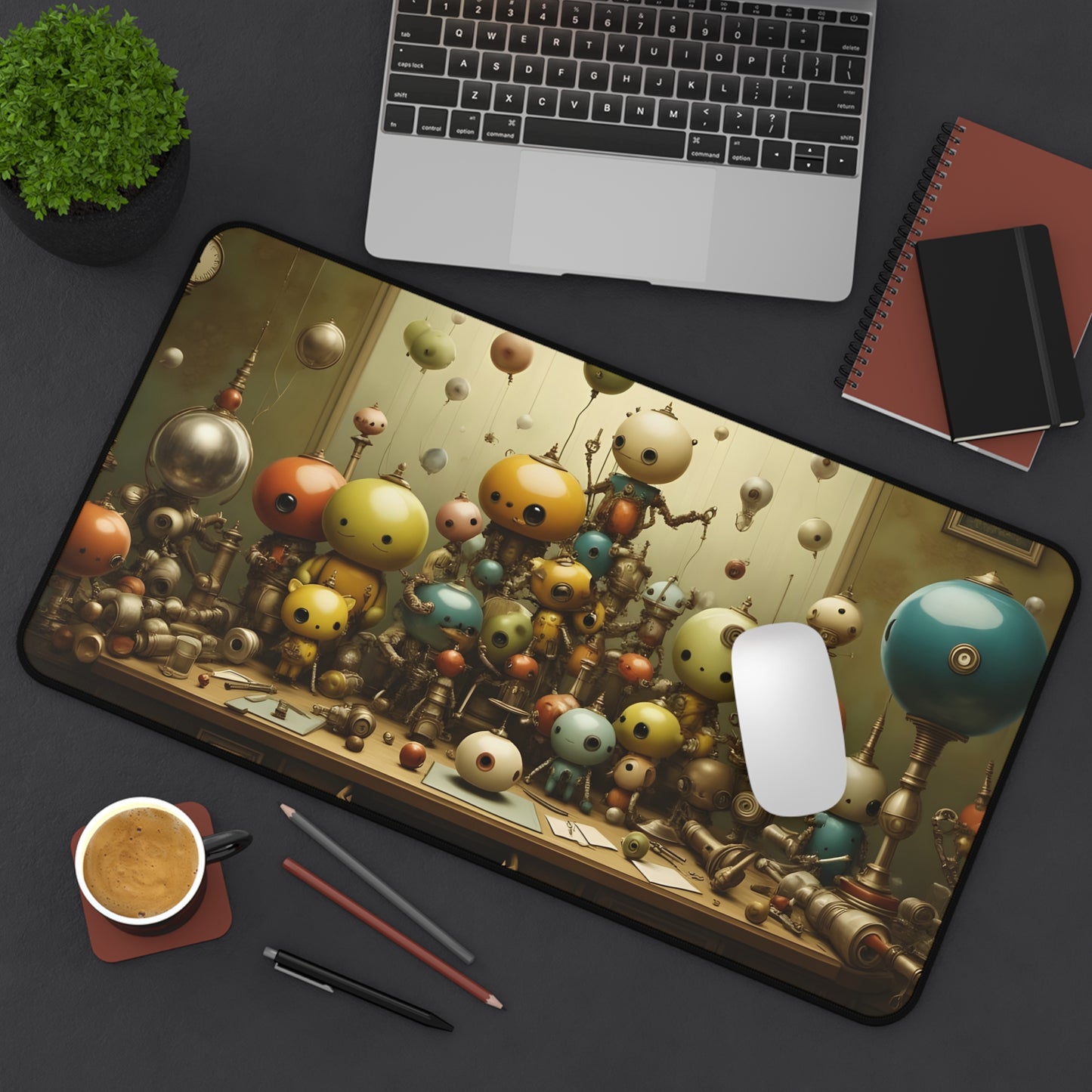 Whimsical Robot Desk Mat - Playful Office Decor, Gift for Gamers, Home Office Accessories, Fun Desk Pads, Unique Mouse Pad