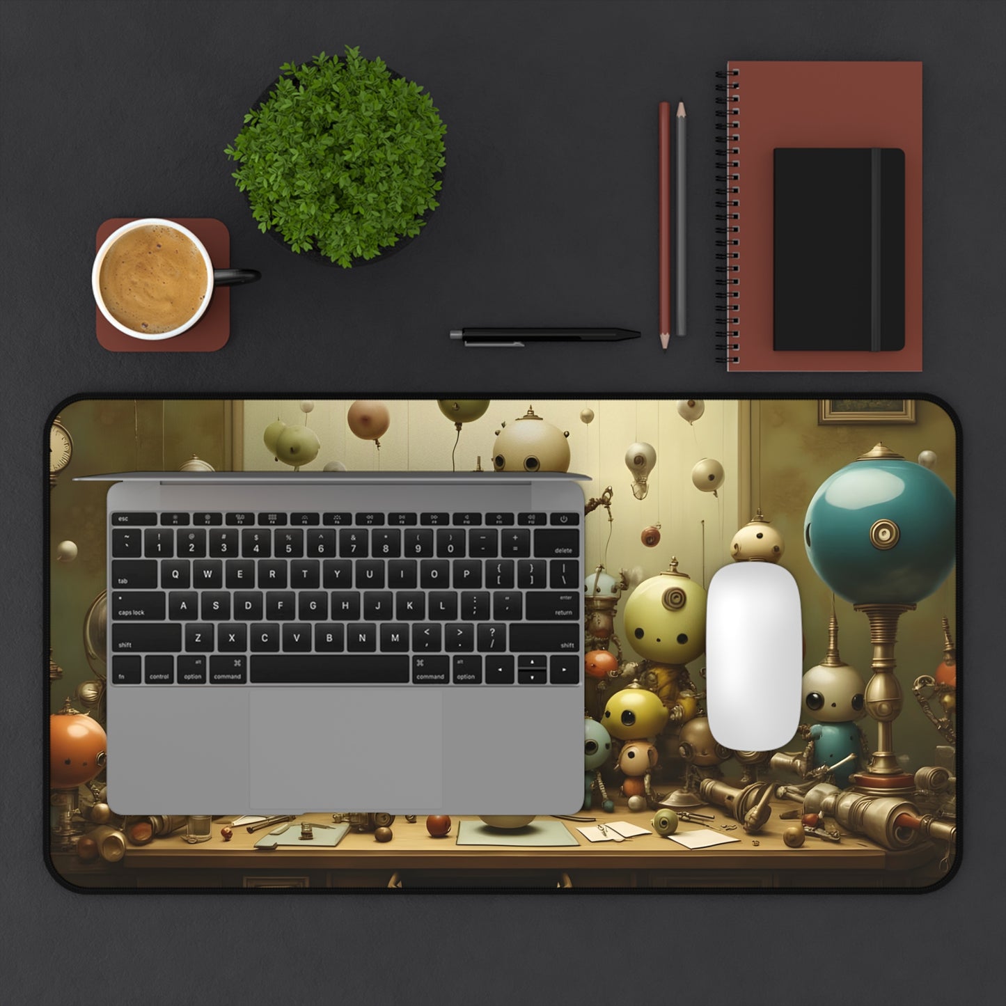 Whimsical Robot Desk Mat - Playful Office Decor, Gift for Gamers, Home Office Accessories, Fun Desk Pads, Unique Mouse Pad