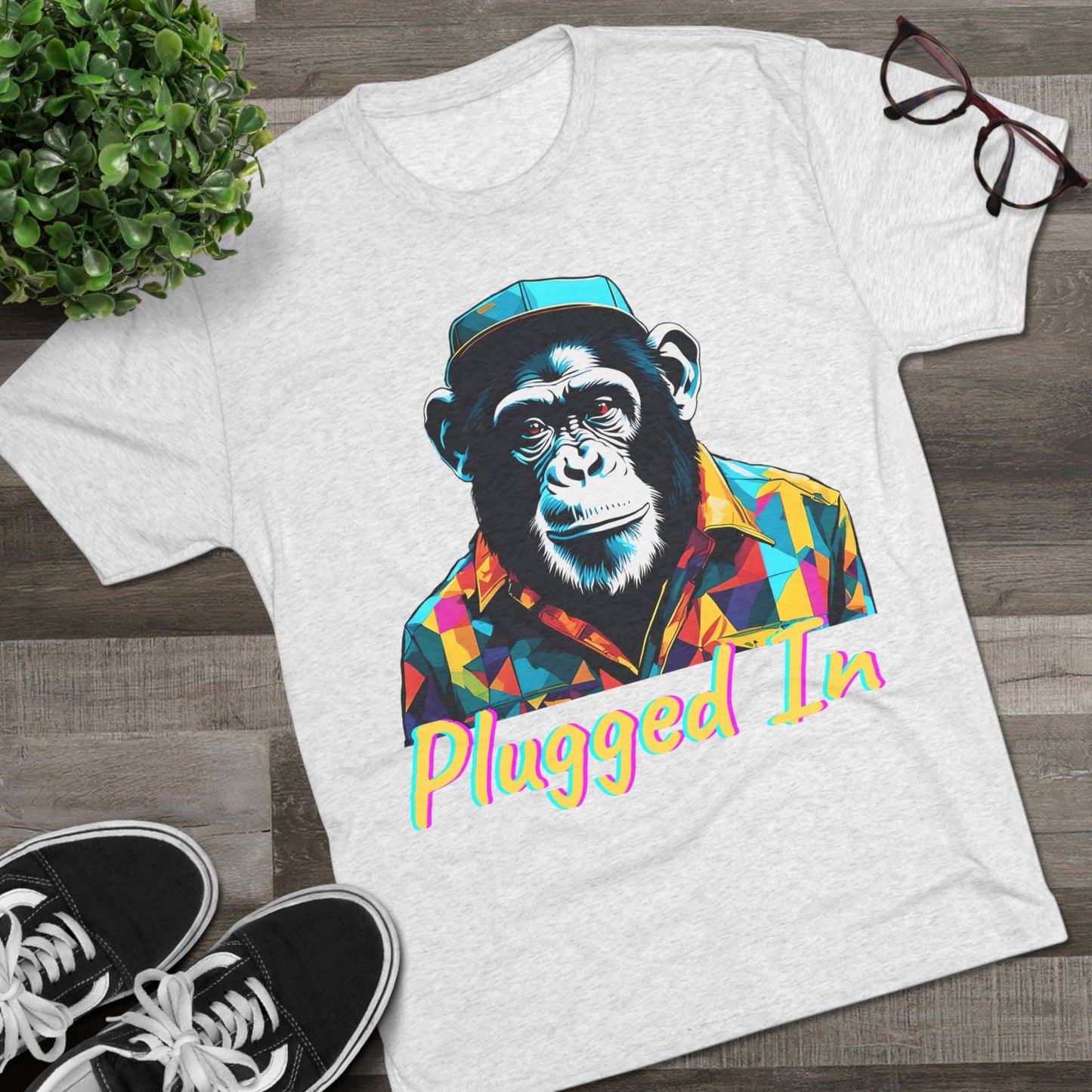 Plugged In Chimp TShirt Bold and Colorful Urban Streetwear Trap or Cap Brand