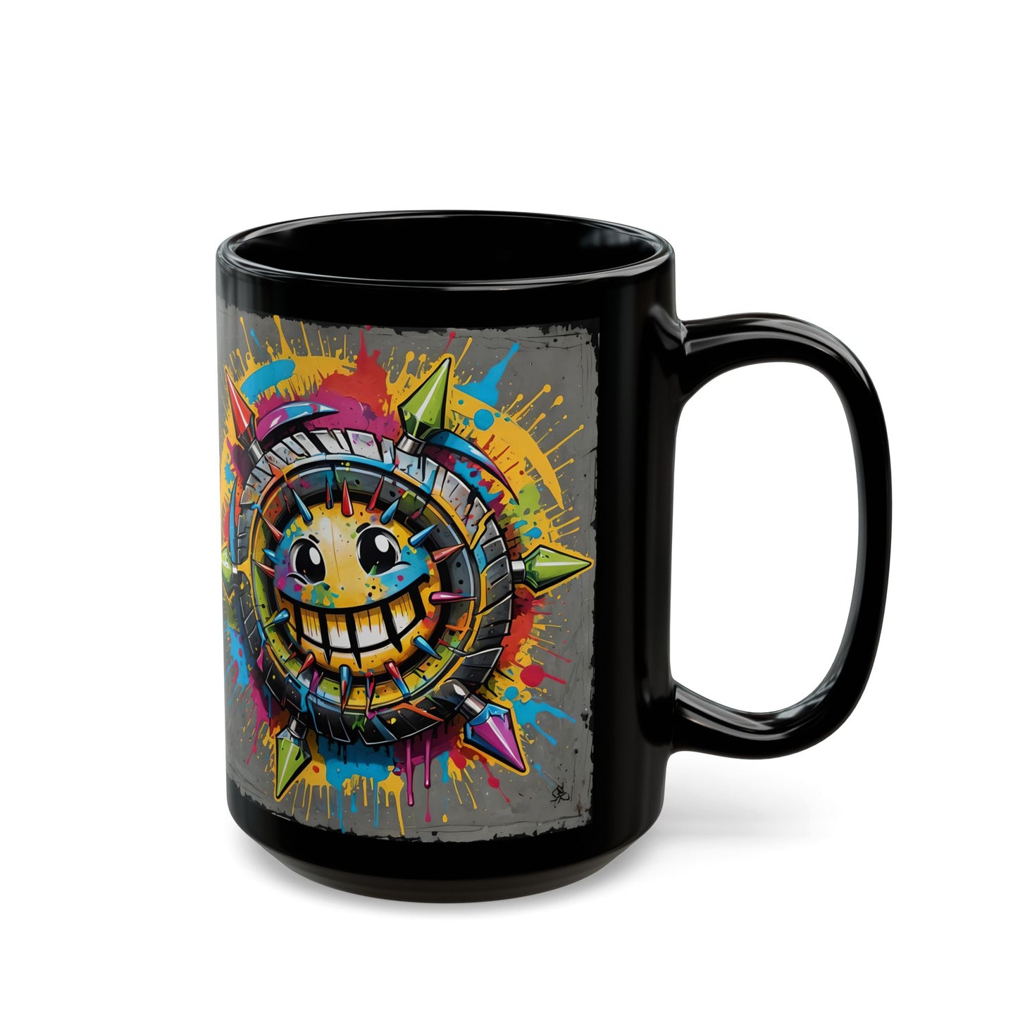 Keep Smiling Mug: Colorful Spiky Gear Art Coffee Cup