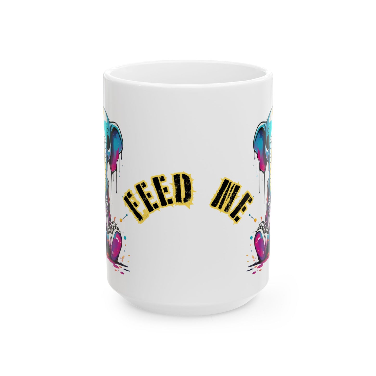 Feed Me Creative Ceramic Mug, Coffee Lover Gift, Art Mug, Vibrant Drinkware, Unique Kitchen Decor, Funny Gift Idea