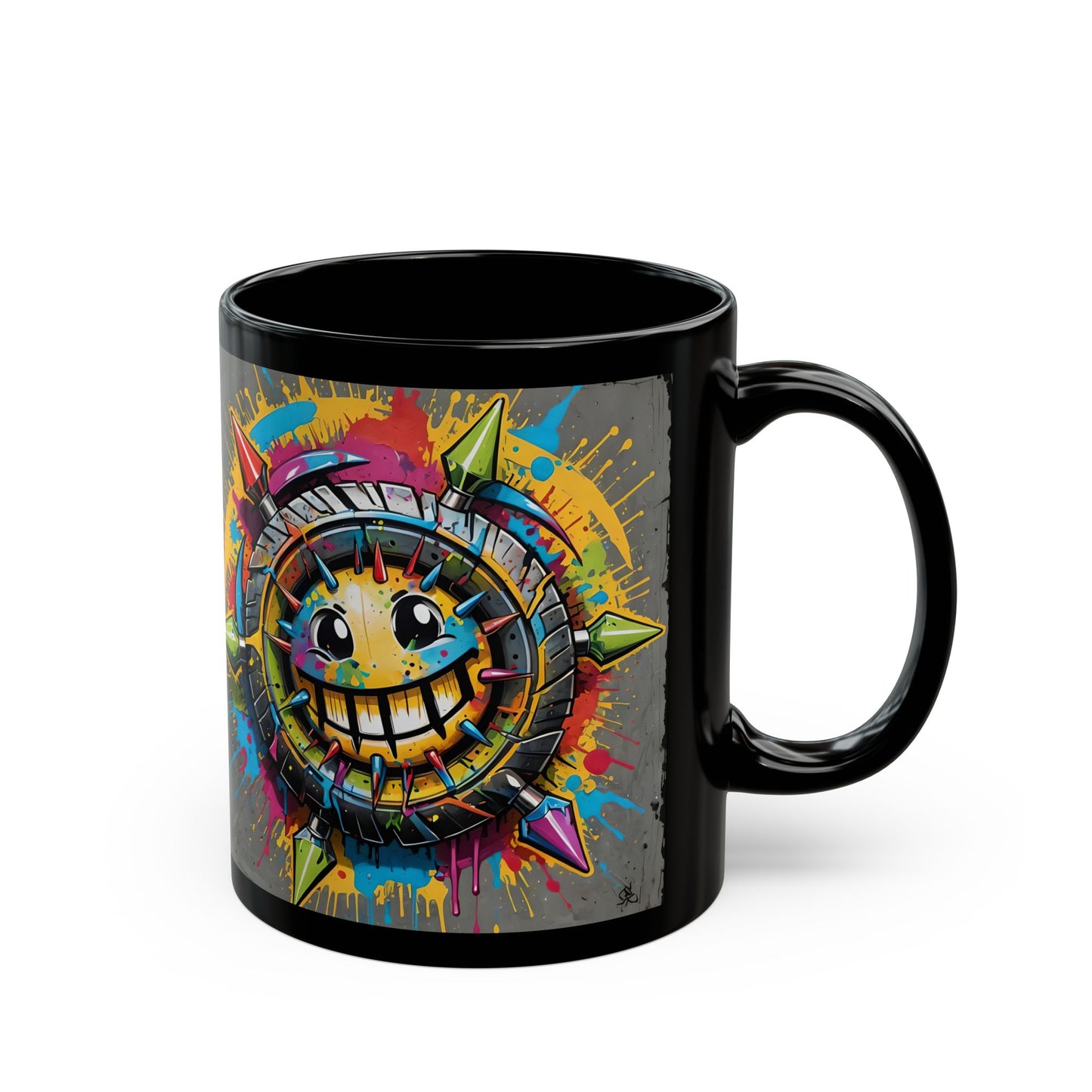 Keep Smiling Mug: Colorful Spiky Gear Art Coffee Cup