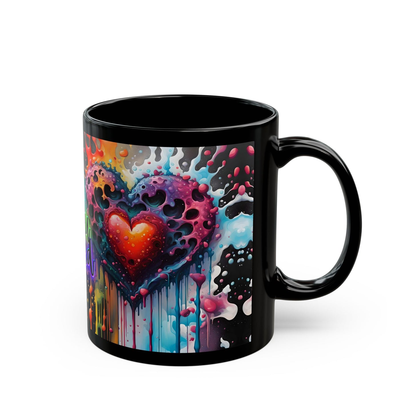 Psychedelic Heart Coffee Mug: Groovy Retro Ceramic Cup