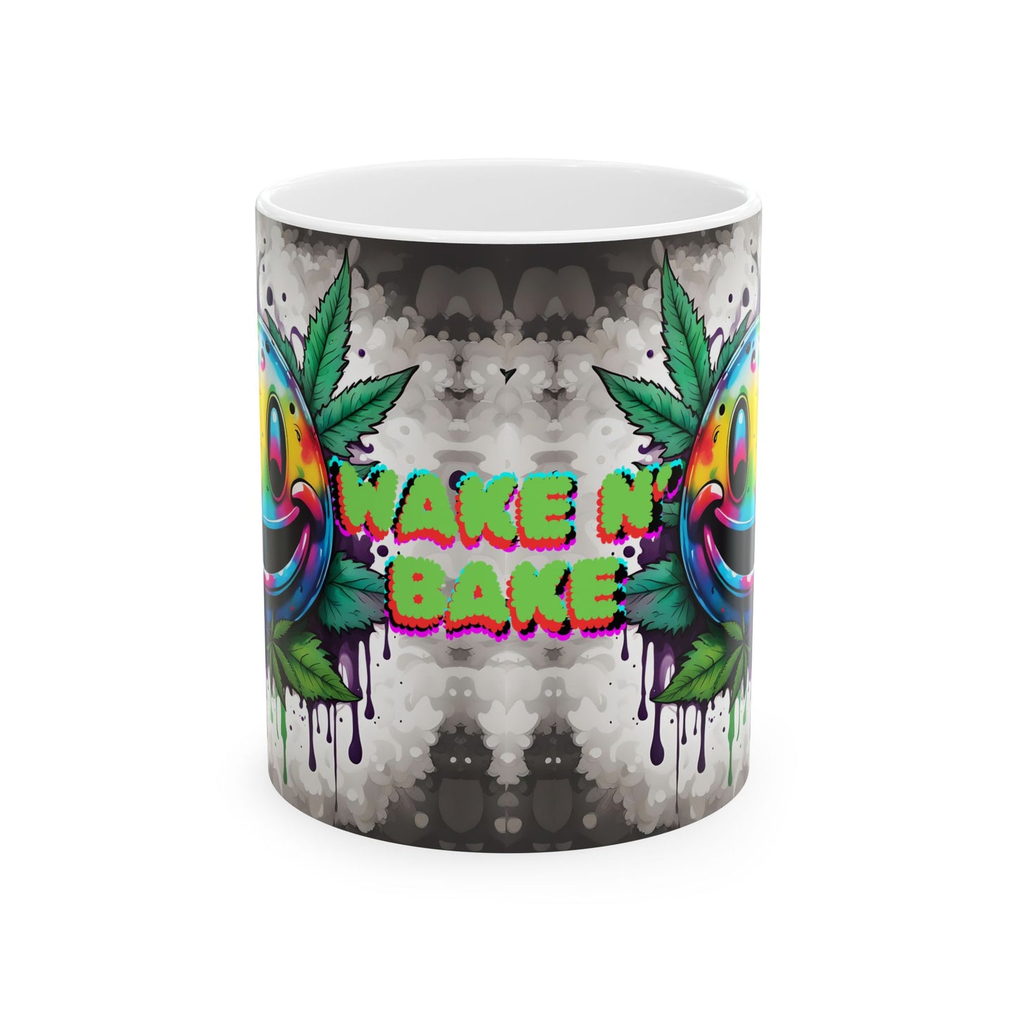 Wake N' Bake Psychedelic Mug | Colorful Cannabis Design | White Ceramic Coffee Cup 11oz/15oz