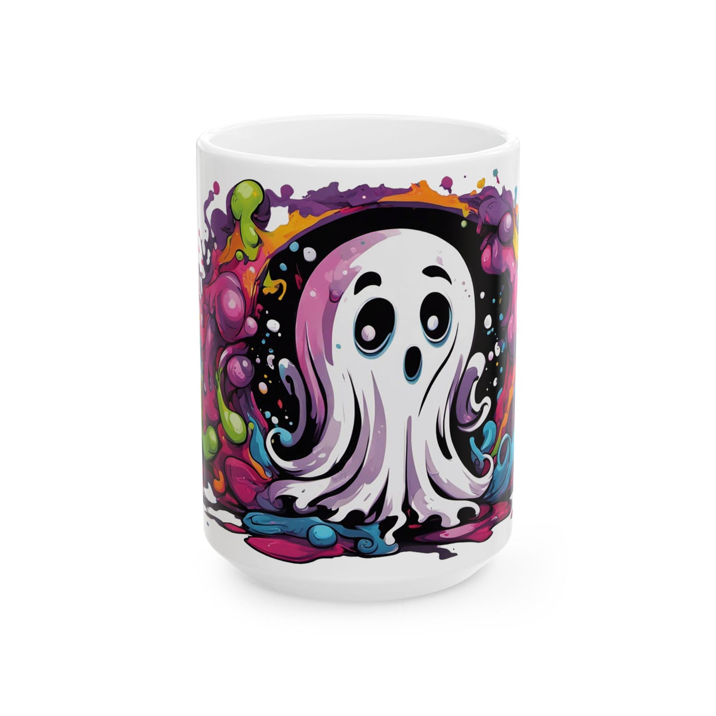 Cute Ghost Coffee Mug - Psychedelic Halloween Drinkware in 11oz & 15oz