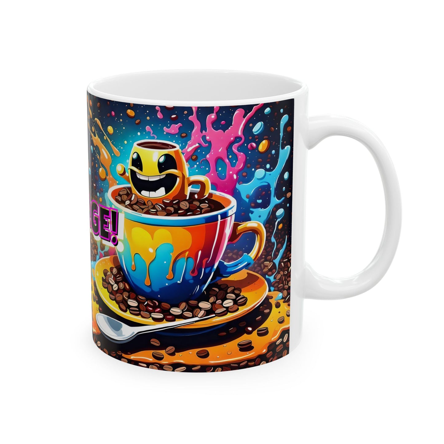 Colorful Ceramic Coffee Mug: Charge! Art Cup for Coffee Lovers