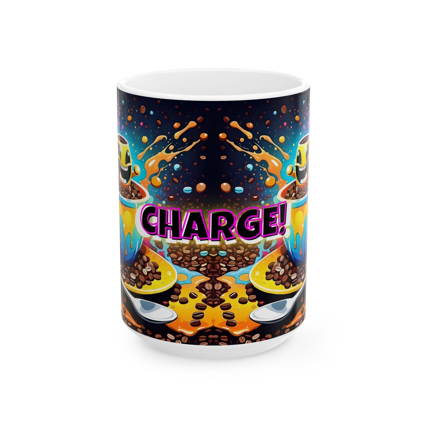 Colorful Ceramic Coffee Mug: Charge! Art Cup for Coffee Lovers