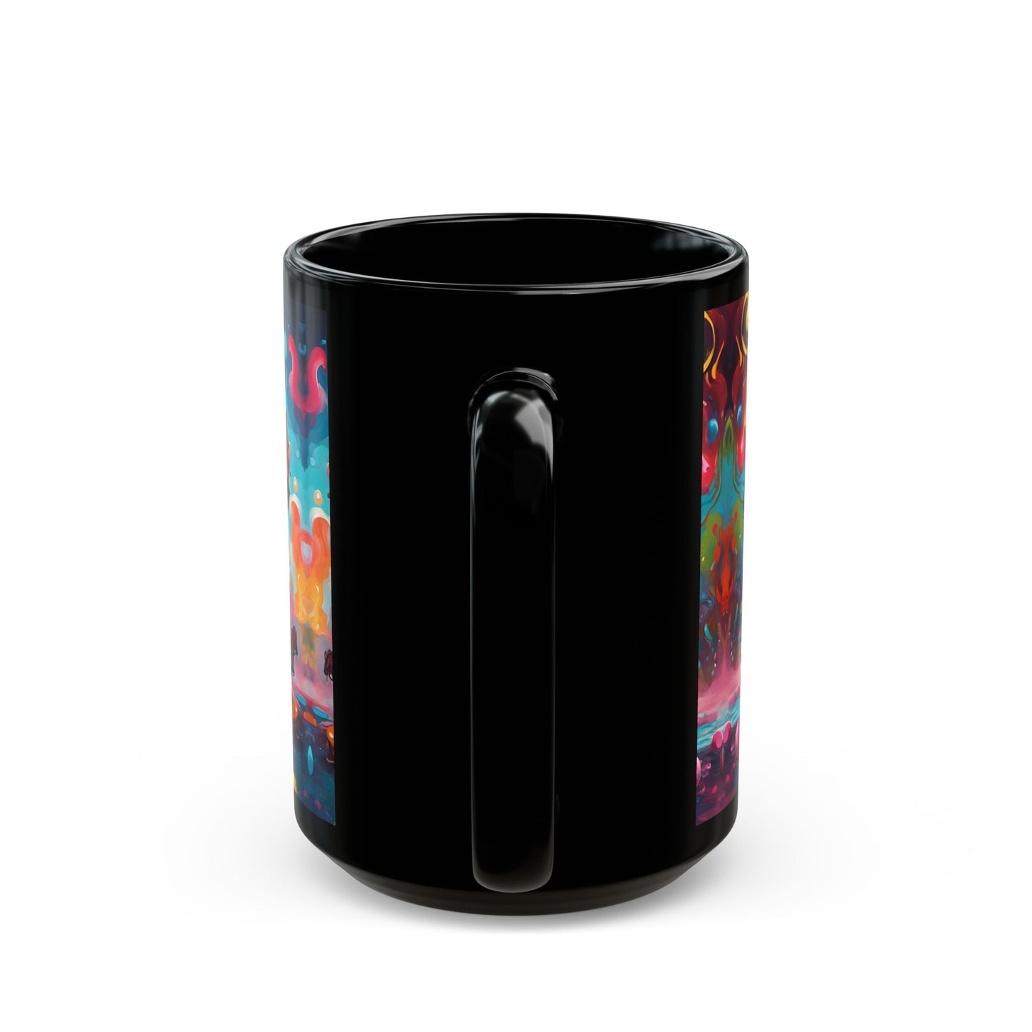 Psychedelic Circus Coffee Mug: Unique Clown Art Black Ceramic Cup