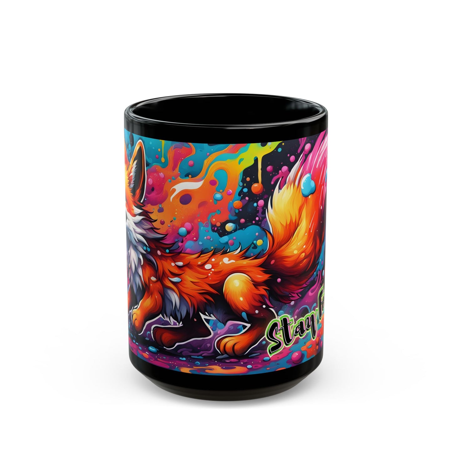 Neon Fox Coffee Mug – Psychedelic Animal Design, 11oz & 15oz Ceramic Cup