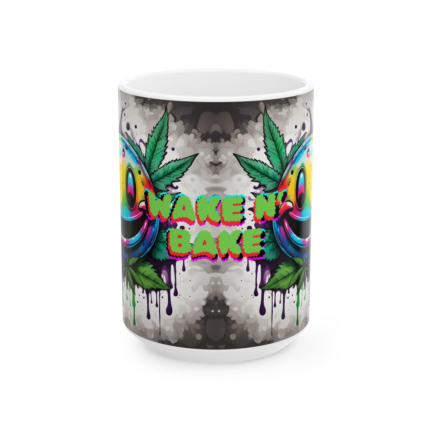 Wake N' Bake Psychedelic Mug | Colorful Cannabis Design | White Ceramic Coffee Cup 11oz/15oz