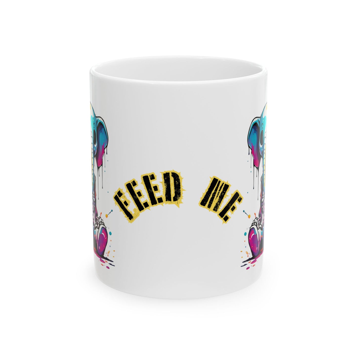 Feed Me Creative Ceramic Mug, Coffee Lover Gift, Art Mug, Vibrant Drinkware, Unique Kitchen Decor, Funny Gift Idea