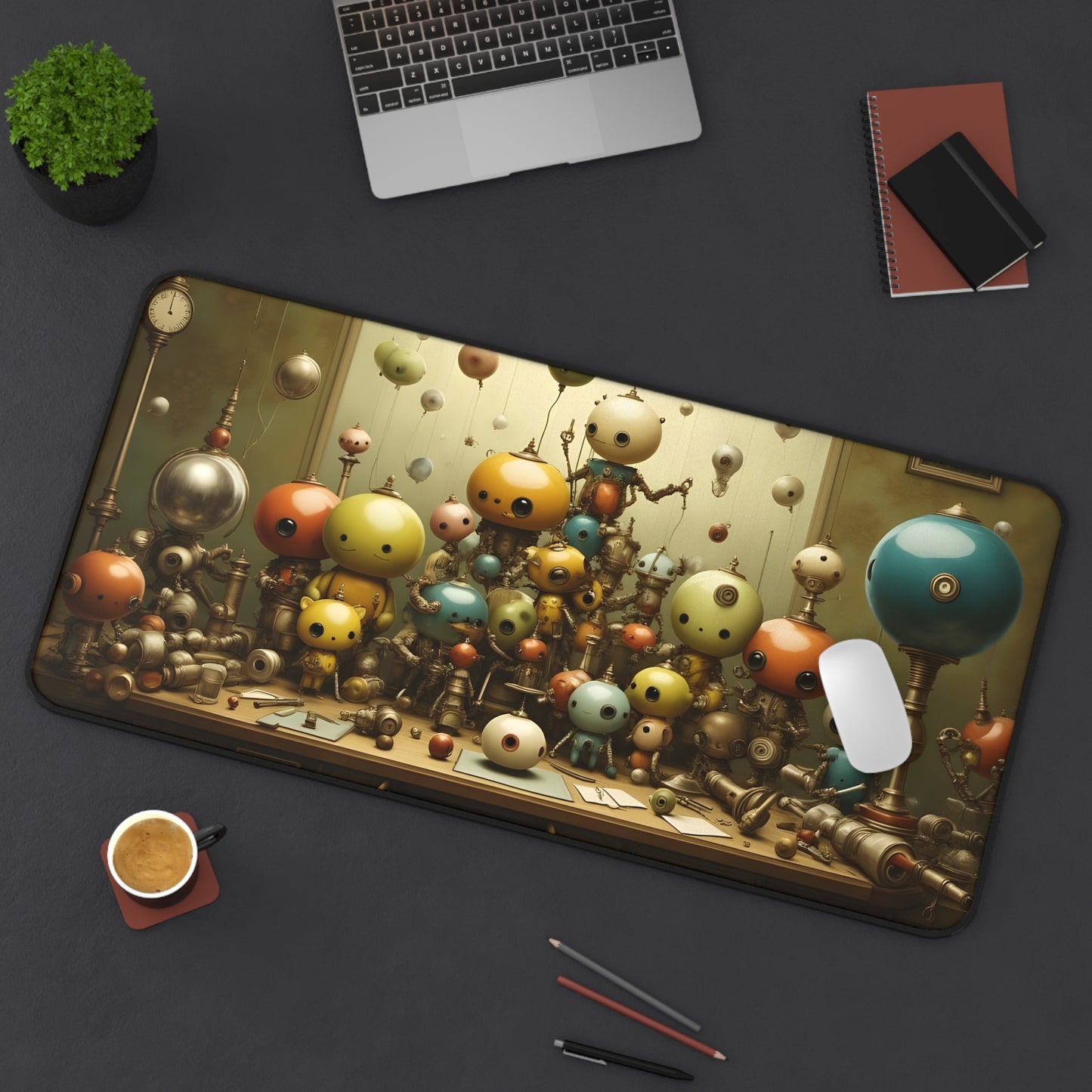 Whimsical Robot Desk Mat - Playful Office Decor, Gift for Gamers, Home Office Accessories, Fun Desk Pads, Unique Mouse Pad
