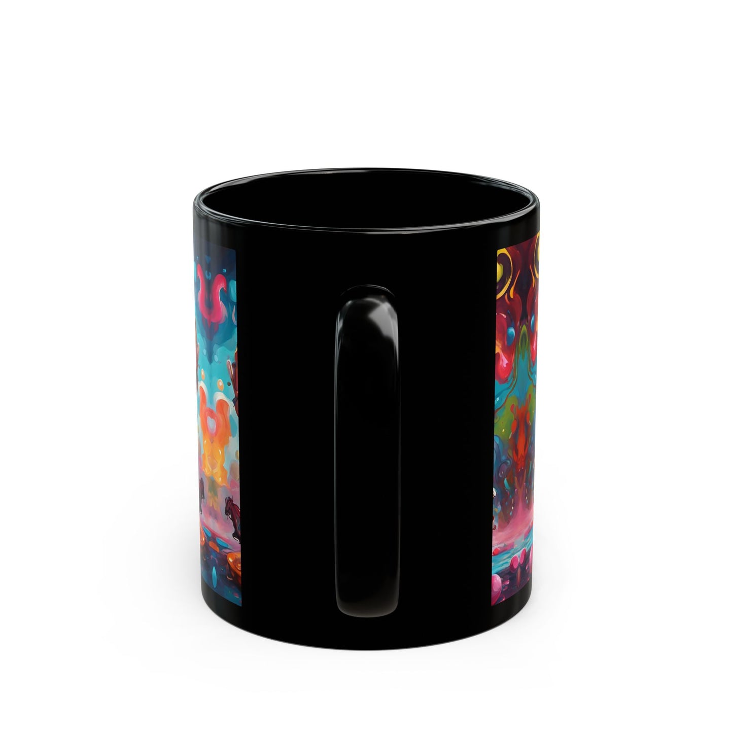 Psychedelic Circus Coffee Mug: Unique Clown Art Black Ceramic Cup