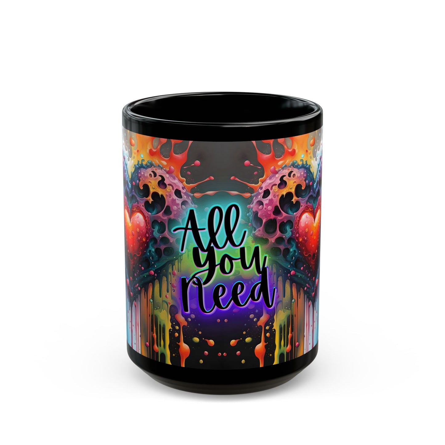Psychedelic Heart Coffee Mug: Groovy Retro Ceramic Cup