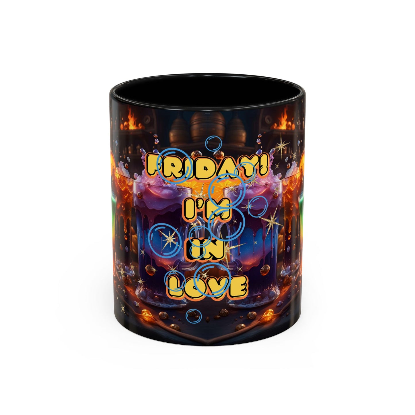 Two Tone Accent Friday Vibes Mugs | Colorful and Fun Coffee Cups