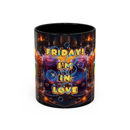 Two Tone Accent Friday Vibes Mugs | Colorful and Fun Coffee Cups