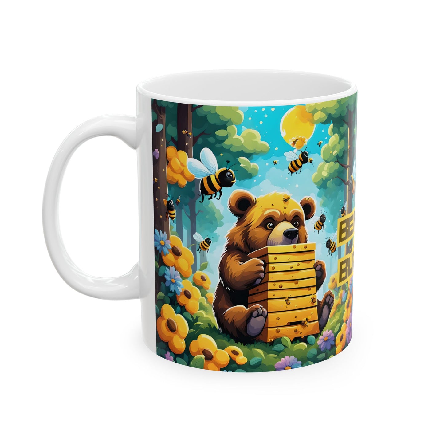 Bear-ly Buzzed Bee Mug | Funny Bear Ceramic Coffee Cup | Whimsical Gift for Bee Lovers