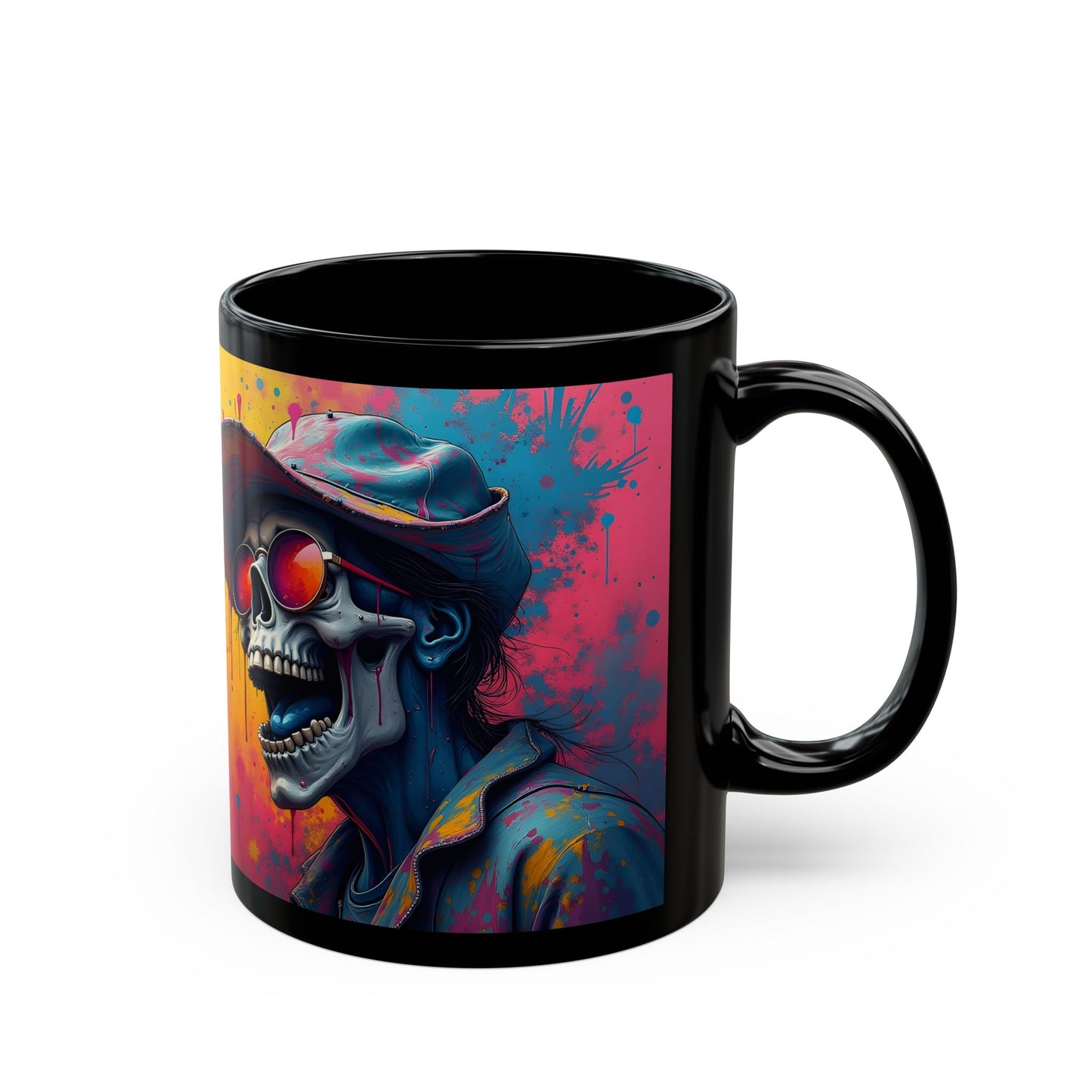 Psychedelic Skull Mug – Trippy Skeleton Art with Neon Acid Cowboy Chaos