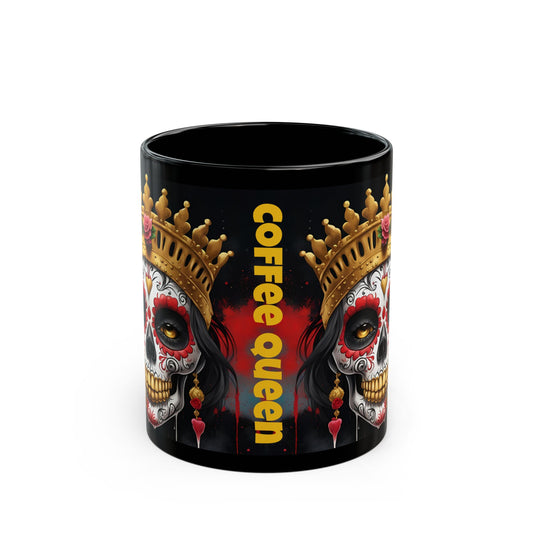 Coffee Queen Sugar Skull Mug: Gothic Halloween Decor (11oz or 15oz)