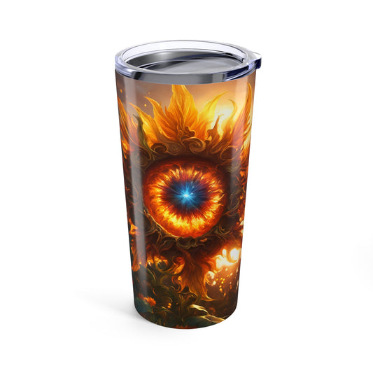 Blue-Eyed Sunflower Tumbler 20oz – Nature-Inspired Stainless Steel Cup | Surreal Floral Art Drinkware by Munted Art Designs