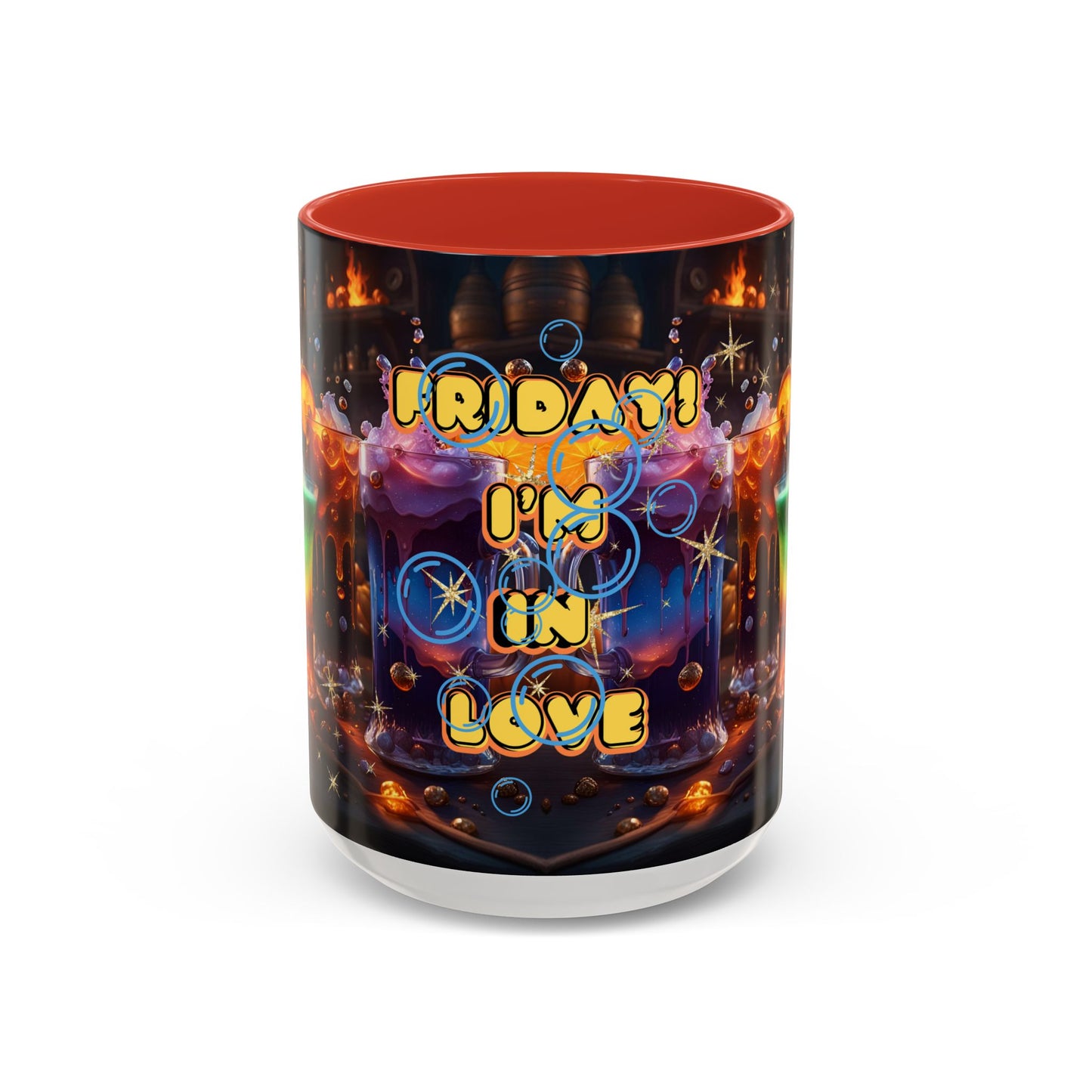 Two Tone Accent Friday Vibes Mugs | Colorful and Fun Coffee Cups