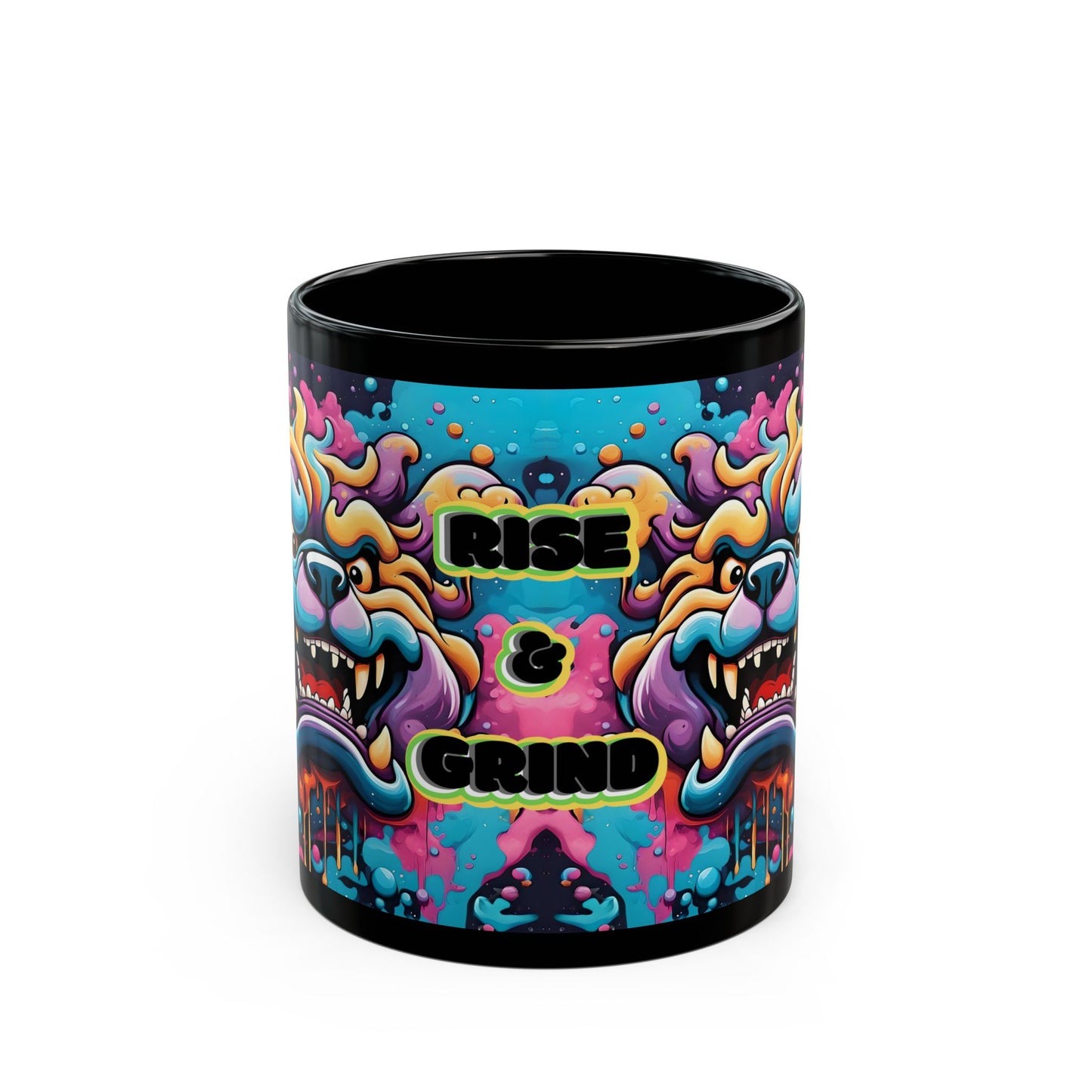 Rise & Grind Fu Dog Mug – Psychedelic Wake-Up Art