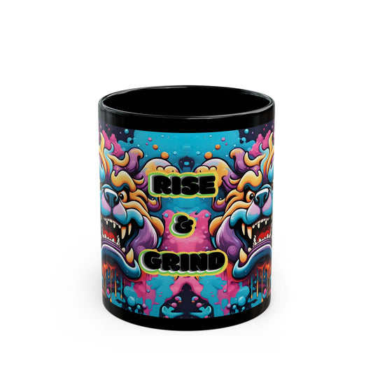 Rise & Grind Fu Dog Mug – Psychedelic Wake-Up Art