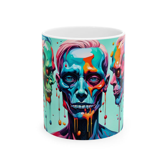 Vibrant Skull Art Mug - Colorful Ceramic Coffee Cup for Halloween, Gothic Decor, Unique Gift Idea, Quirky Home Accent, 11oz, 15oz