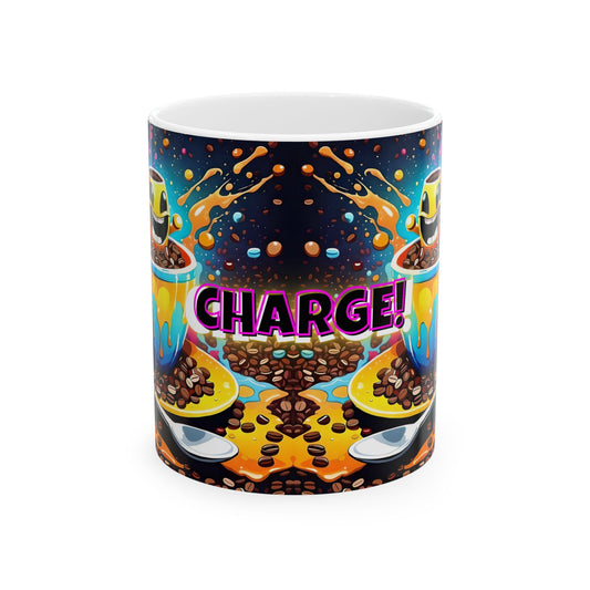 Colorful Ceramic Coffee Mug: Charge! Art Cup for Coffee Lovers