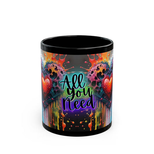 Psychedelic Heart Coffee Mug: Groovy Retro Ceramic Cup
