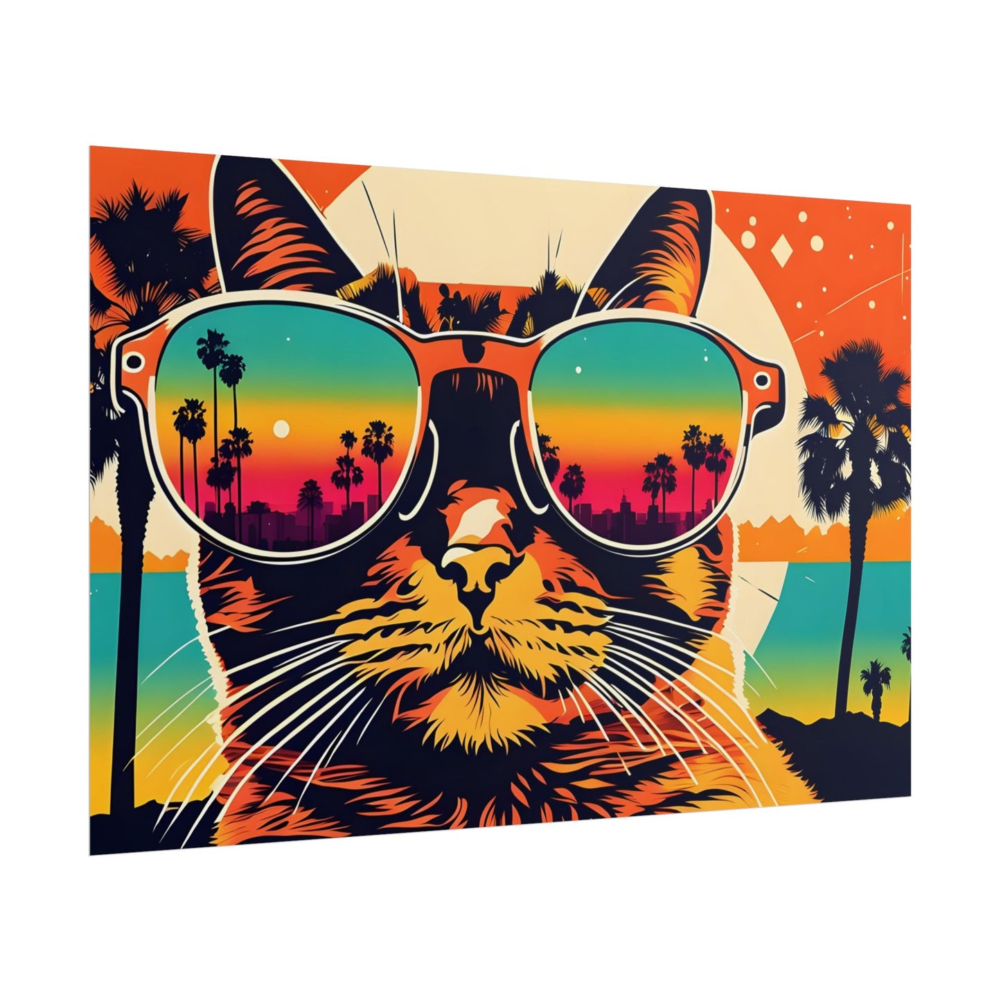 80s Retro Cat Art Print – Vintage Pop Art Wall Poster for Home Décor